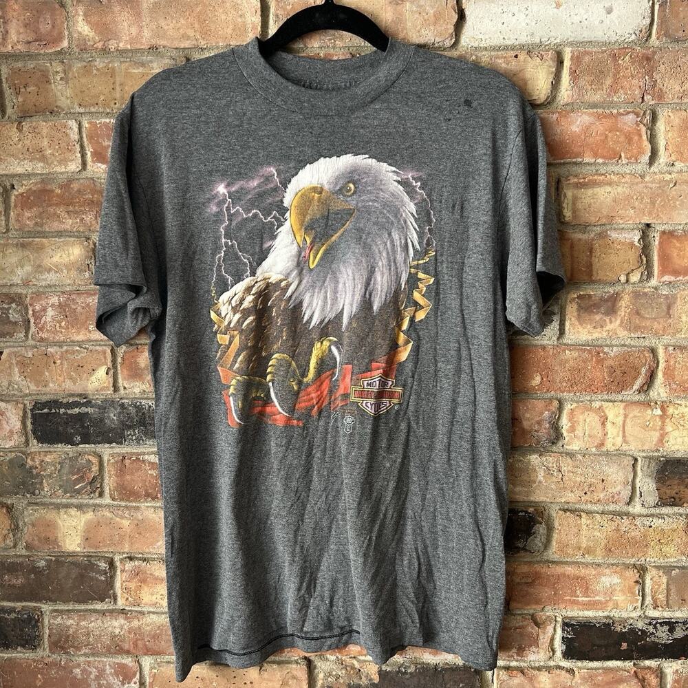 VINTAGE 1987 Harley Davidson 3D Emblem Bald Eagle Fort Worth TX Gray Faded